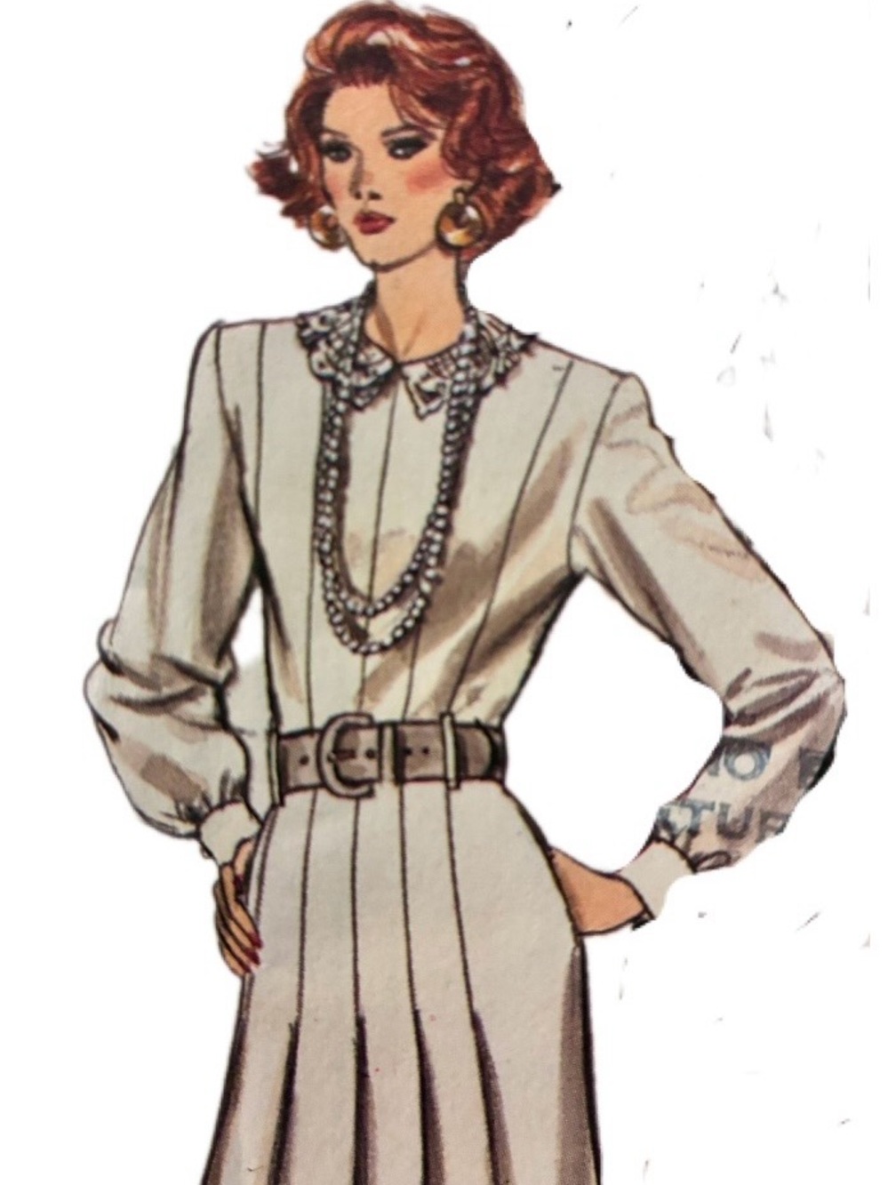 Classic Butterick Designer Pattern for a Long-Sleeve Pleated Women's Dress